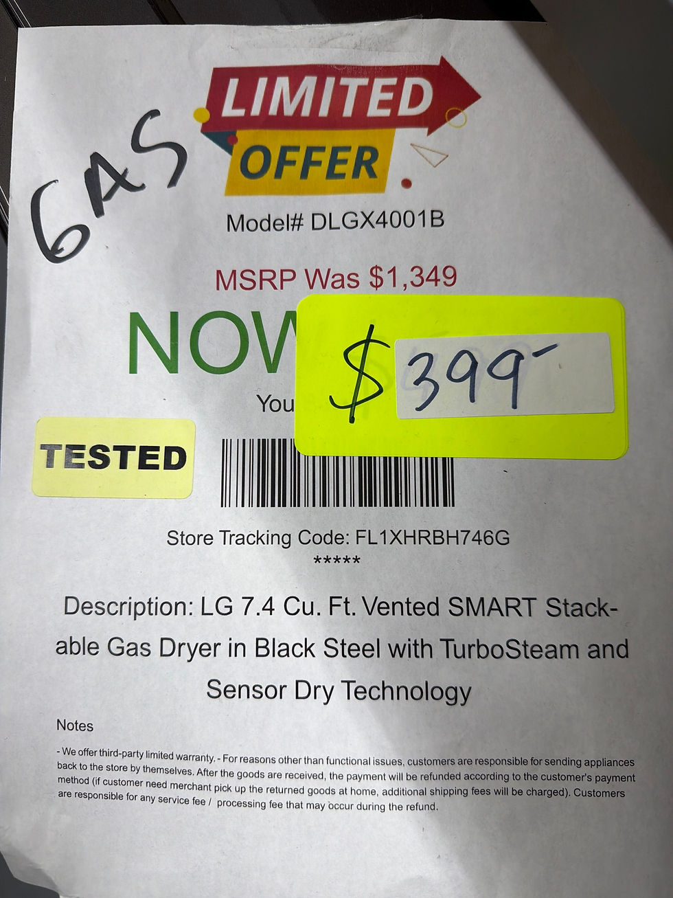 Thumbnail: LG Gas Dryer DLGX4001B