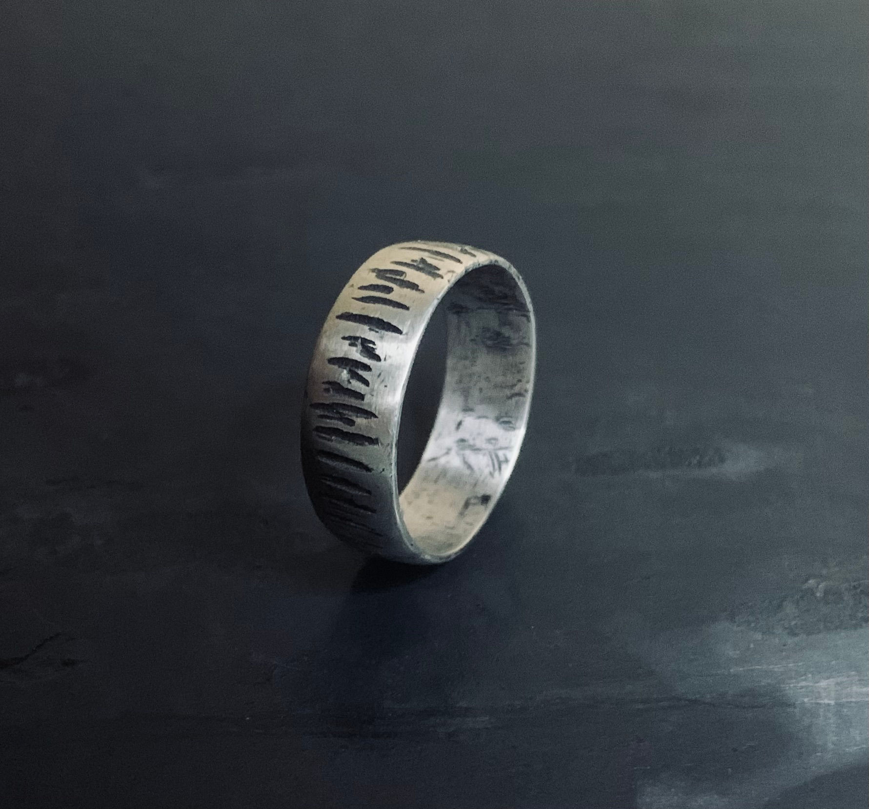Etched Oxidised Ring Size N/O