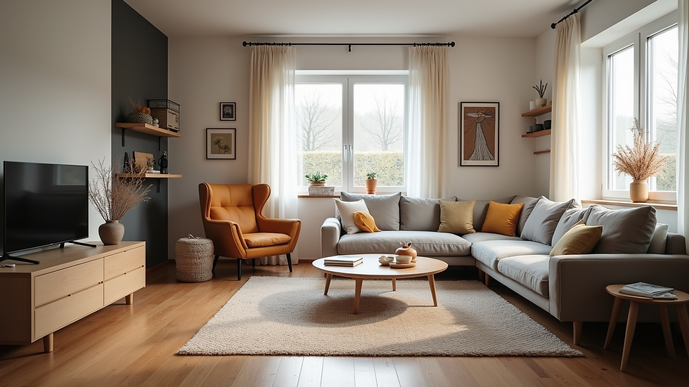Eye-level view of a cozy Danish home interior with modern decor