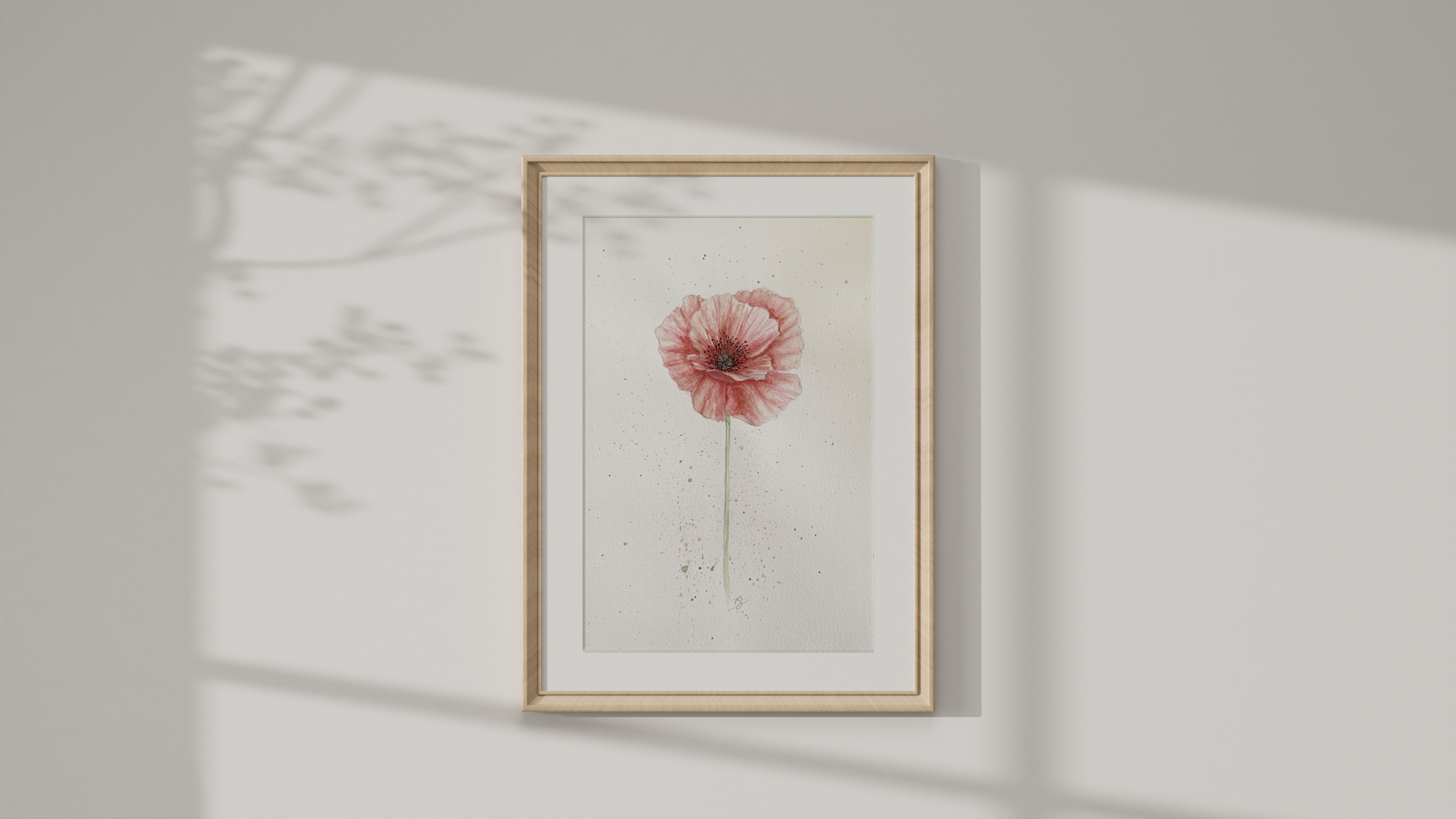 Poppy Flower Watercolor Framed Print 