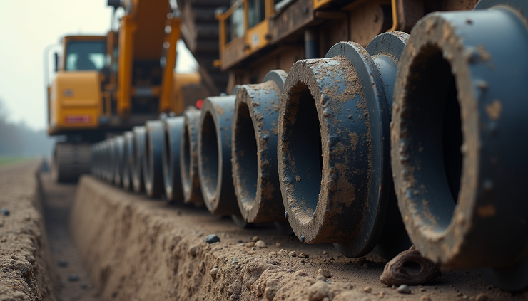 Nahaufnahme eines horizontalen Bohrgeräts bei der grabenlosen Leitungsverlegung