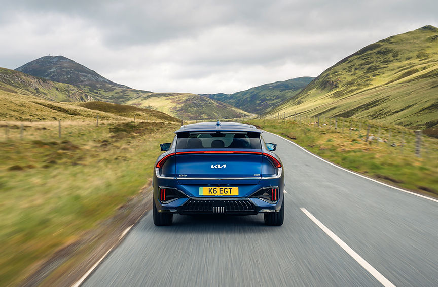 2025 Kia EV6 GT facelift driving in the Cairngorms National Park