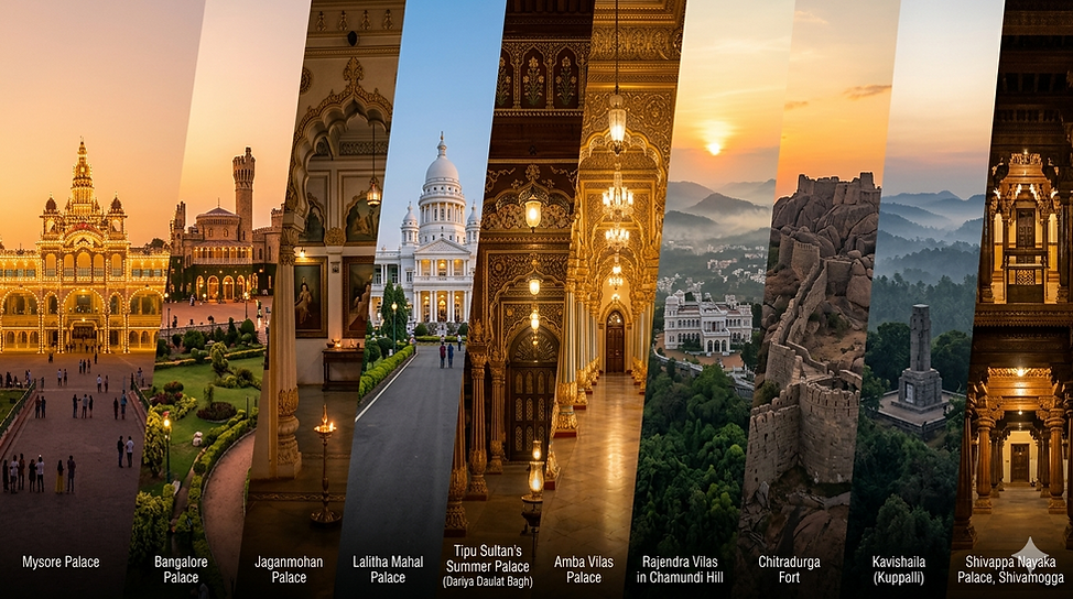 Karnataka royal palaces Mysore Bangalore Lalitha Mahal Tipu Sultan Palace Chitradurga Fort heritage landmarks