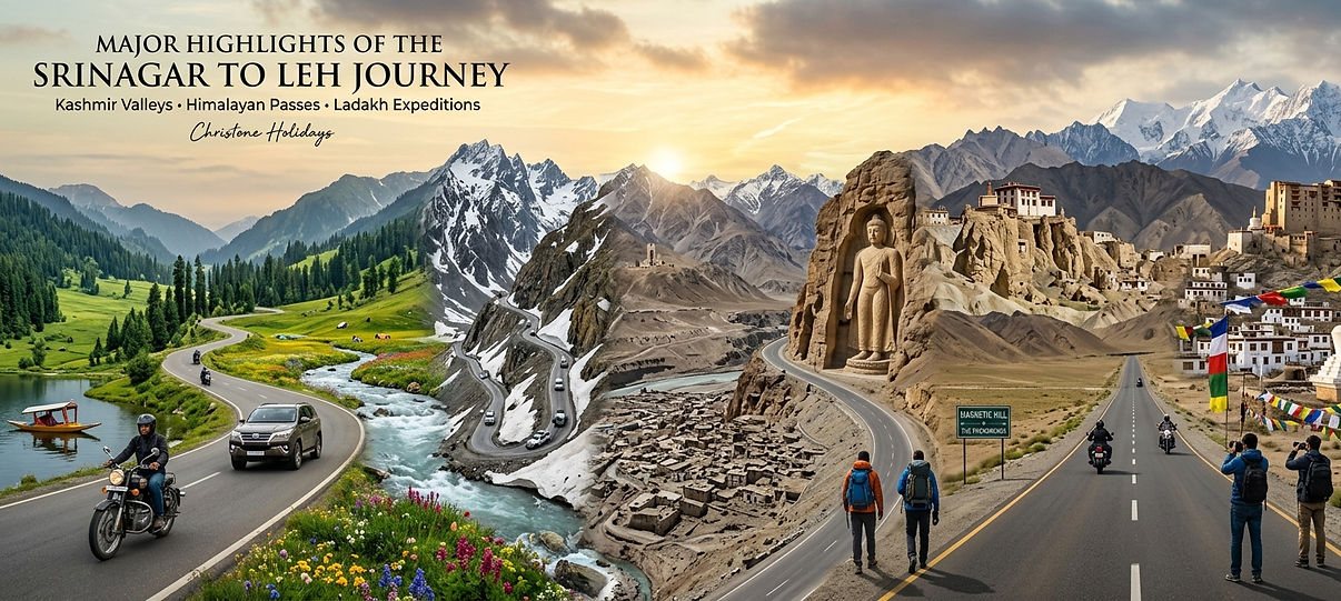 Cinematic Srinagar to Leh Himalayan expedition featuring Zoji La Pass, Kargil, Lamayuru and Ladakh landscapes