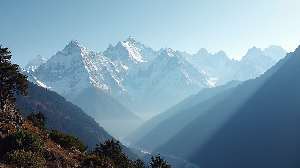 Eye-level view of the peaks of the Himalayas