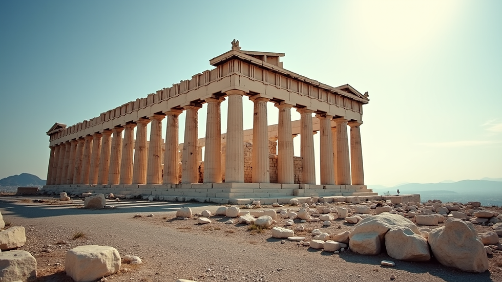 Wide angle view of the Parthenon temple on the Acropolis hill in Athens