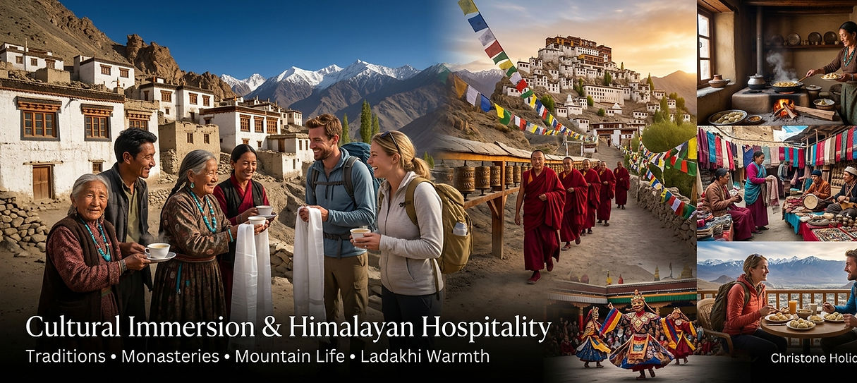 Ladakh cultural immersion featuring monasteries, local hospitality, Buddhist traditions and Himalayan village life