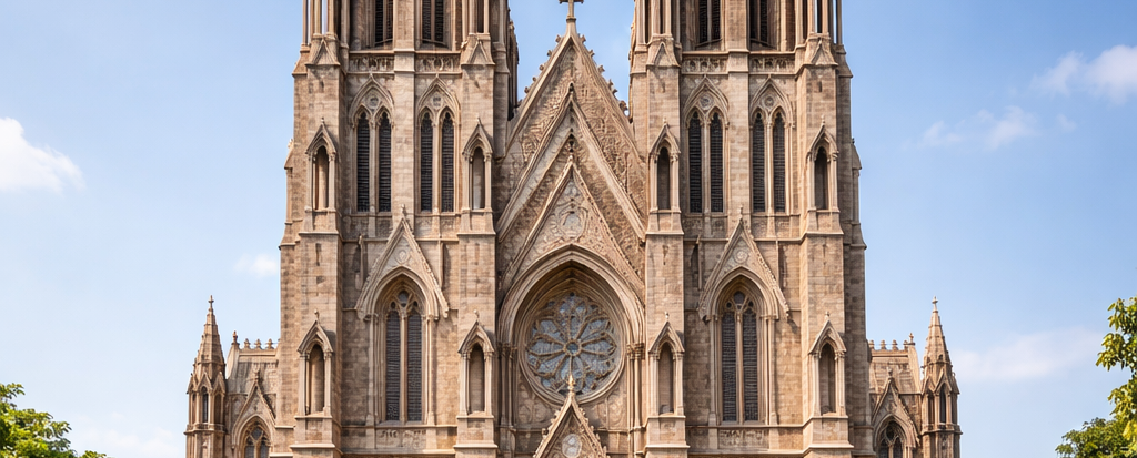 t Philomena Church Mysore with tall gothic spires and architecture