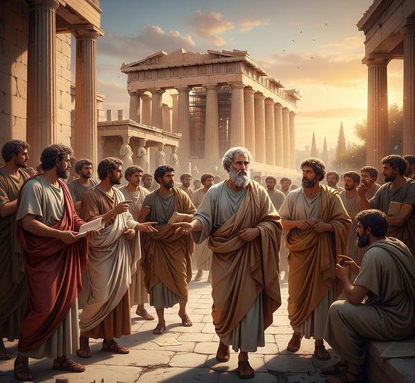 Socrates teaching philosophy in ancient Athens – birthplace of critical thinking and Western civilization by Christone Holidays