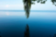 Tropical lagoon in Kerala backwaters with coconut trees and reflections