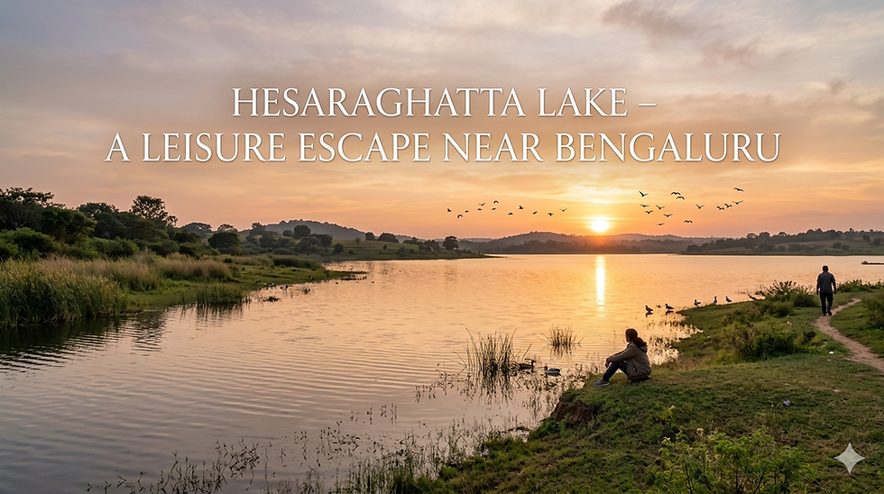 Hesaraghatta Lake near Bengaluru at sunset with calm waters birds and peaceful landscape