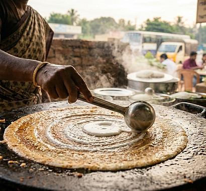 Crispy golden dosa served hot on banana leaf in traditional South Indian style