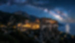 Mount Athos Night Sky – Divine Silence ( Mount Athos monastery under a starry night sky with Milky W