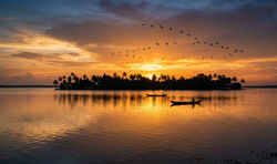 Kakkathuruth Sunset – Wide Cinematic View over Vembanad Lake(Wide sunset view of Kakkathuruth island