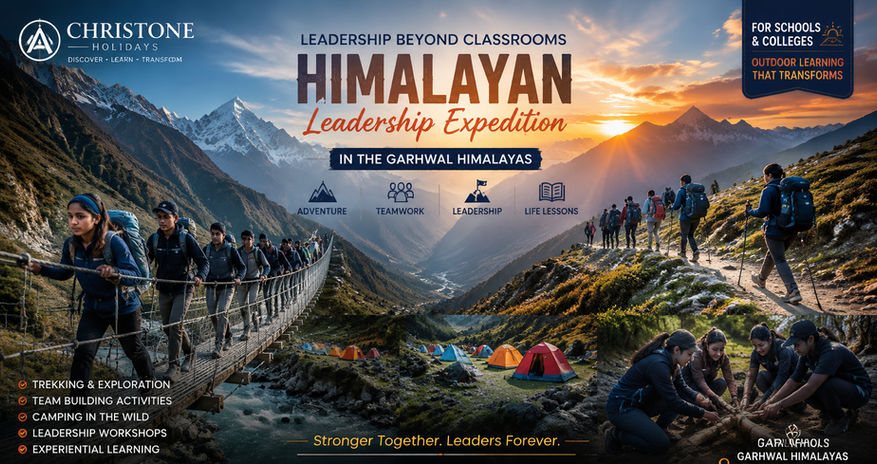 Student leadership and outdoor exploration expedition featuring trekking, camping, teamwork, and Himalayan adventure learning in Garhwal Uttarakhand.