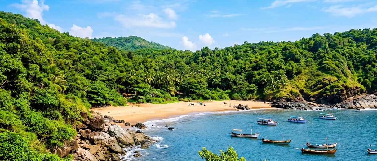 Paradise Beach Gokarna with clear water and green surroundings