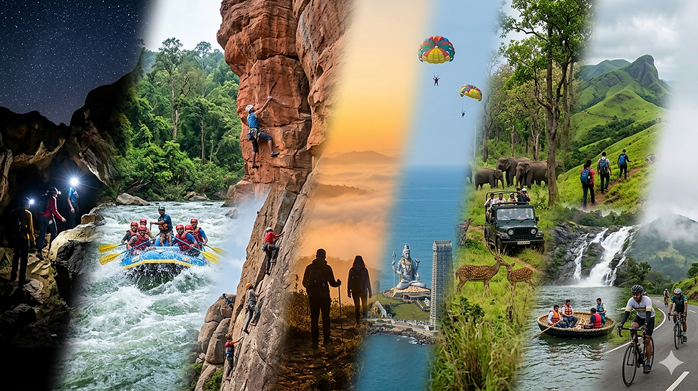 Karnataka adventure activities trekking rafting wildlife safari rock climbing Nandi Hills cycling and parasailing