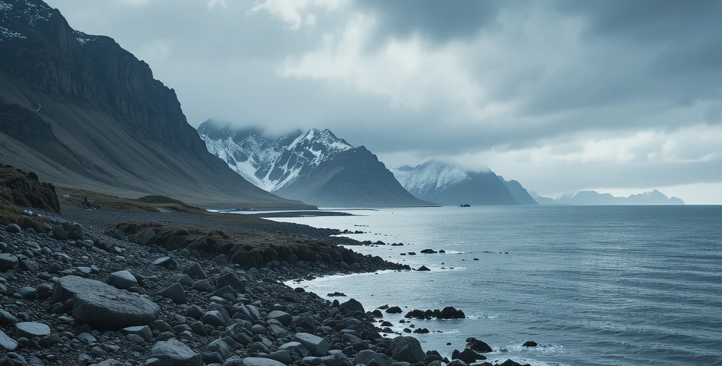 Rocky Arctic coastline of the White Sea at Solovetsky Islands Russia.