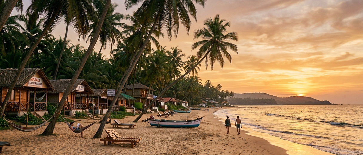 Majali Beach with palm trees and golden sand