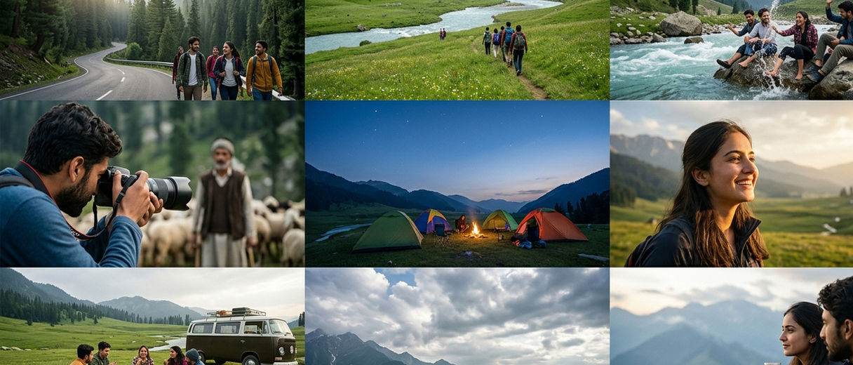 Scenic meadow road journey from Srinagar to Doodhpathri with rivers, forests and experiential travel
