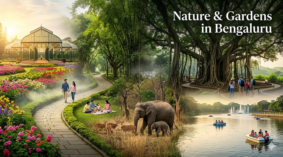 Nature and gardens in Bengaluru featuring Lalbagh Cubbon Park Bannerghatta Big Banyan Tree and Lumbini Gardens
