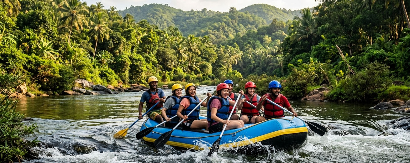Students river rafting near Gokarna Aghanashini River with Christone Holidays adventure experience