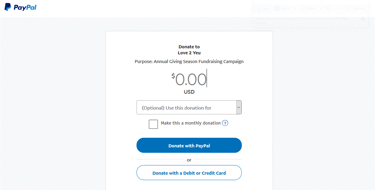 Love 2 Yeu-PayPal Giving Fund Sign-in Page