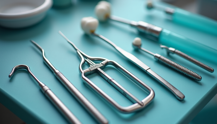 High angle view of dental tools and equipment ready for a dental cleaning procedure
