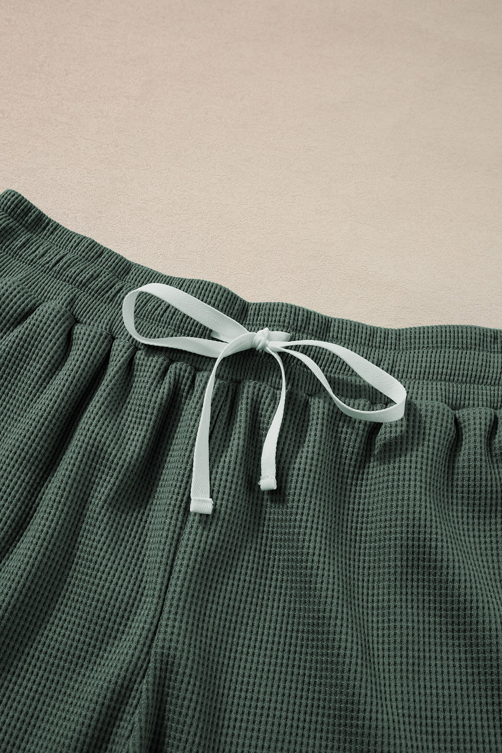 Thumbnail: Mist Green Waffle Knit Patched Pocket Tank and Drawstring Shorts Set 