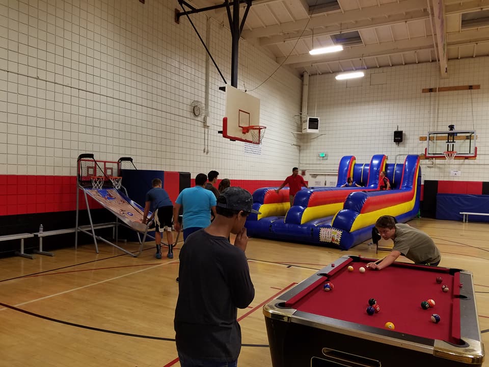 Bungee run and pool tables