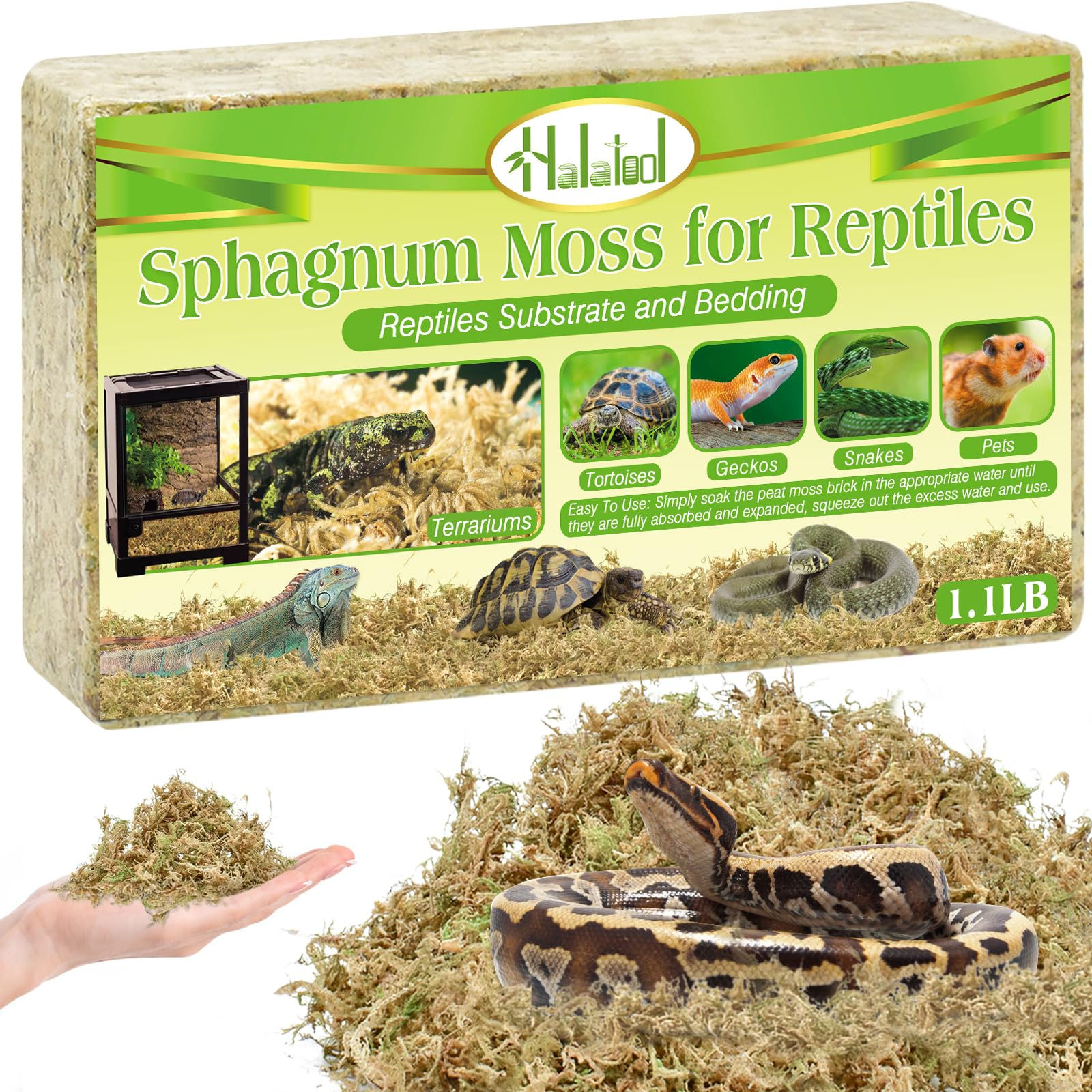 Halatool 1.1LB Sphagnum Moss for Reptiles(Turtles Geckos Snakes Frogs Hamsters)