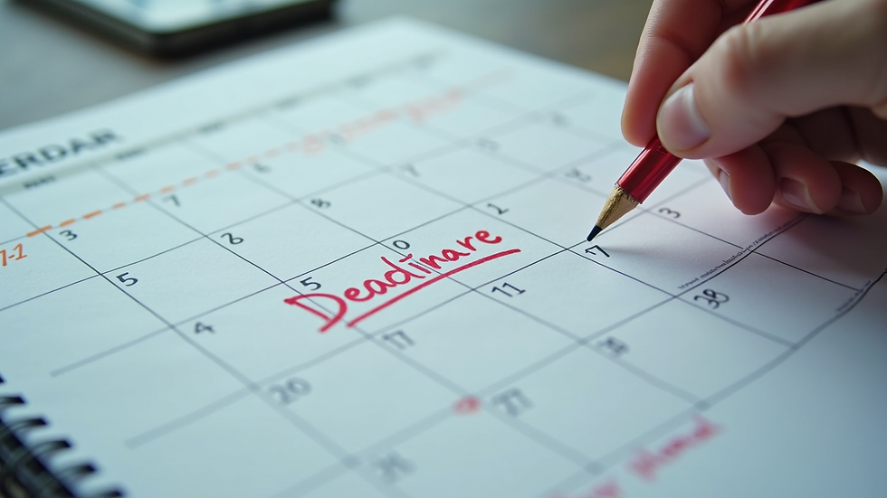 Close-up of a calendar with marked deadlines and notes