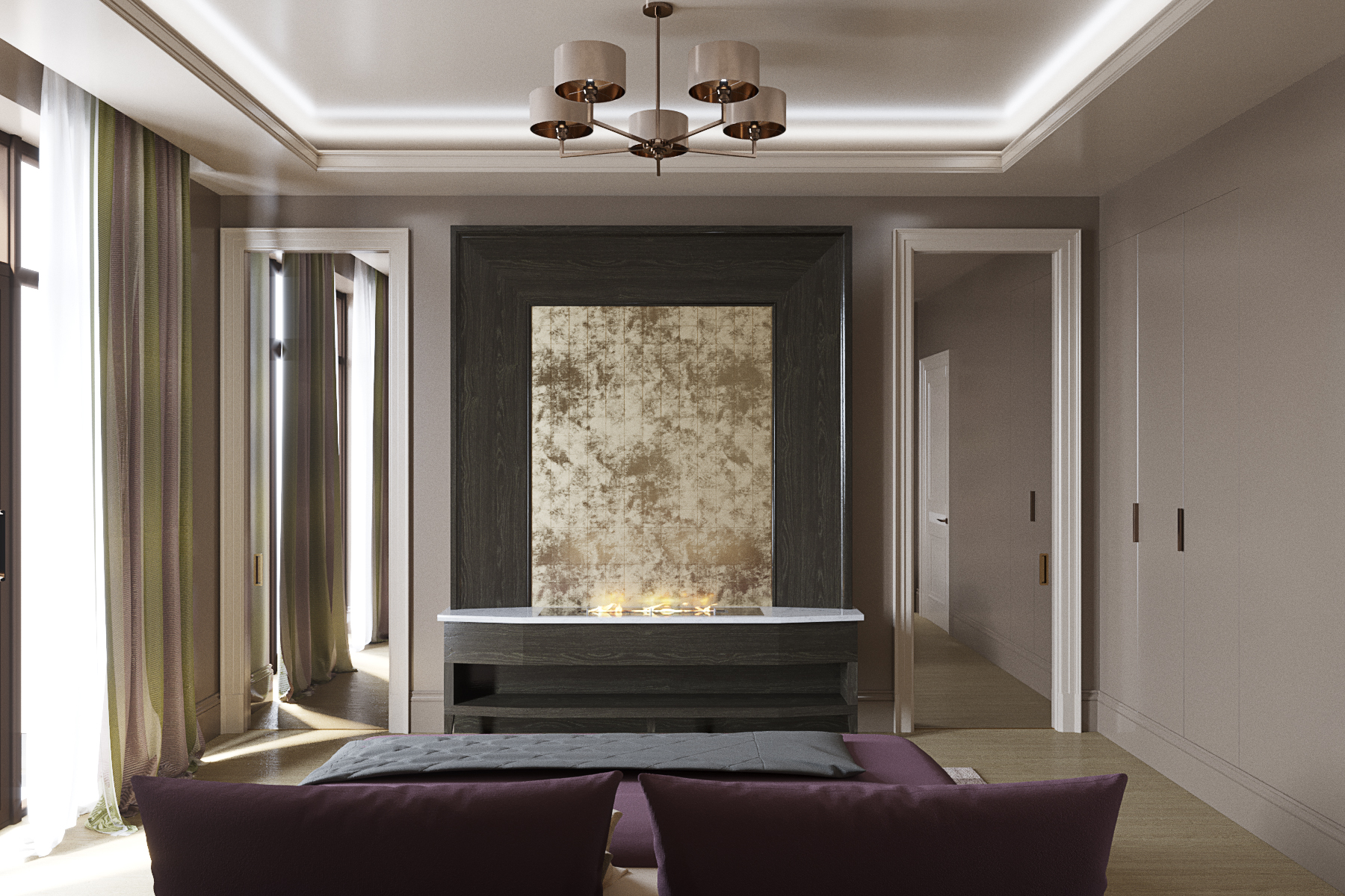 Bedroom with fireplace