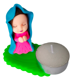 Virgencitas portavelas elaboradas en porcelanicrón. Regalo religioso, recuerdo de bautizo, primera comunión o decoración