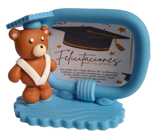 Portarretrato Recordatorio Graduación con Osito en Porcelanicrón Detalles Grados 
