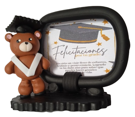 Portarretrato Recordatorio Graduación con Osito en Porcelanicrón Detalles Grados 