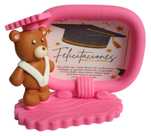 Portarretrato Recordatorio Graduación con Osito en Porcelanicrón Detalles Grados