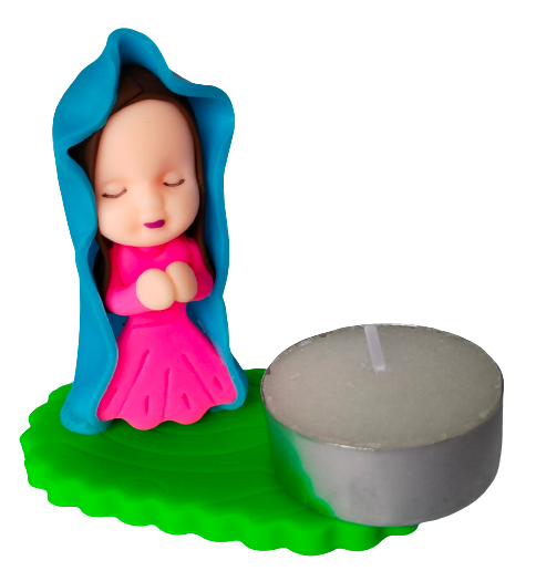 Virgencitas portavelas elaboradas en porcelanicrón. Regalo religioso, recuerdo de bautizo, primera comunión o decoración