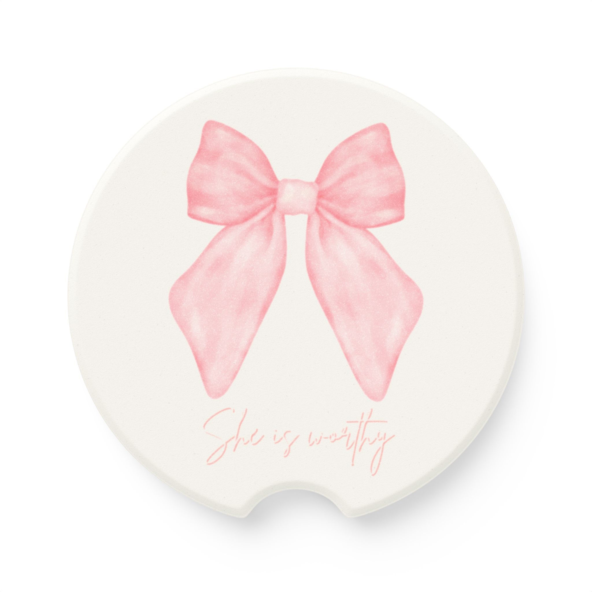 Pink Bow Soapstone Car Coaster