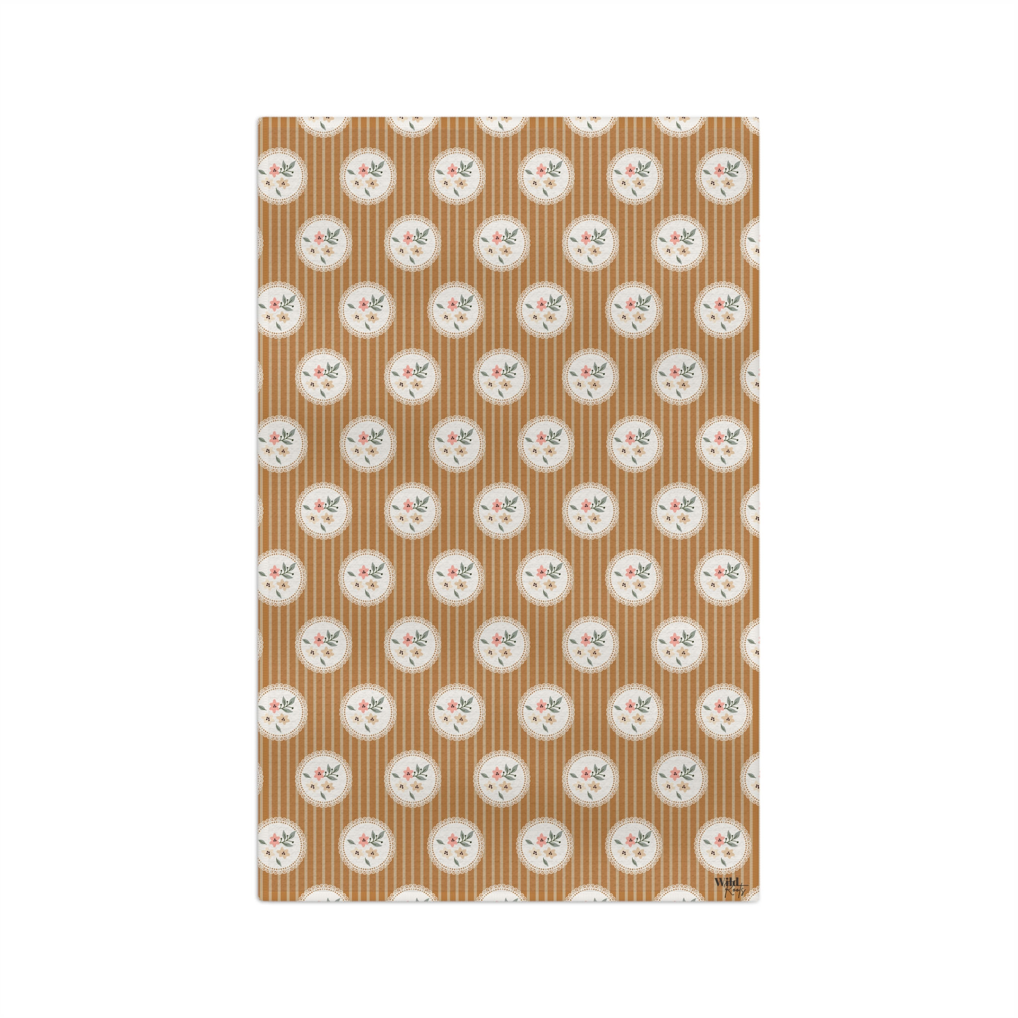 Cottagecore Floral+Stripes Brown Microfiber Tea Towel