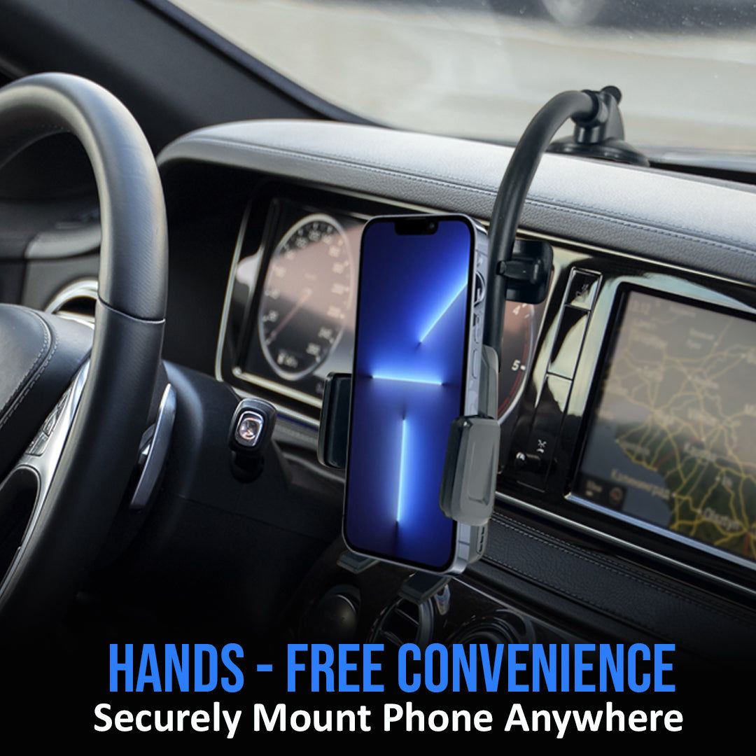 Car Phone Mount Holder with Long Neck – Anti-Shake Dashboard & Windshield Cradle