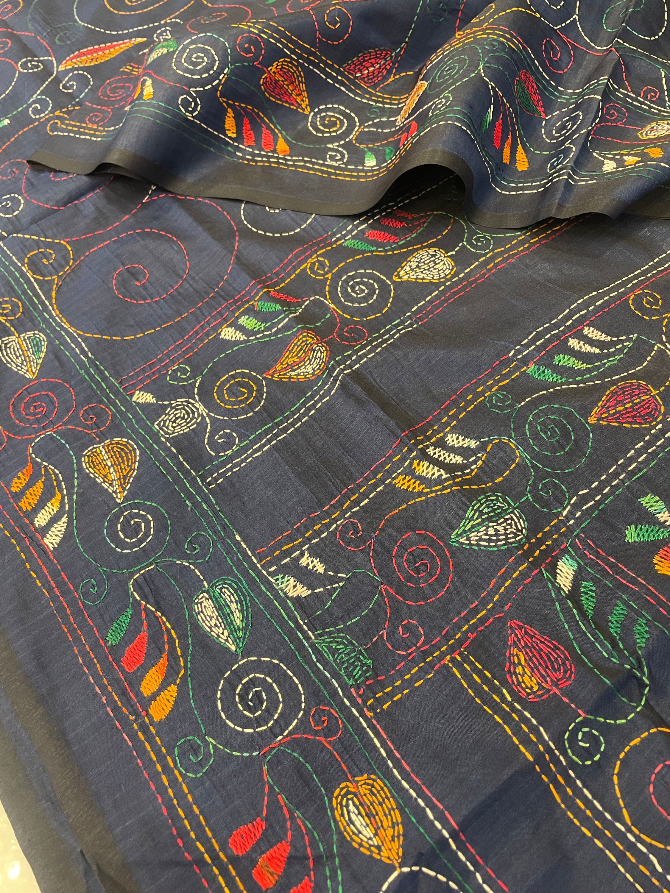 Hand Kantha work in Blended silk