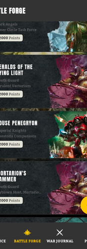 The Battle Forge view for the Warhammer 40K app