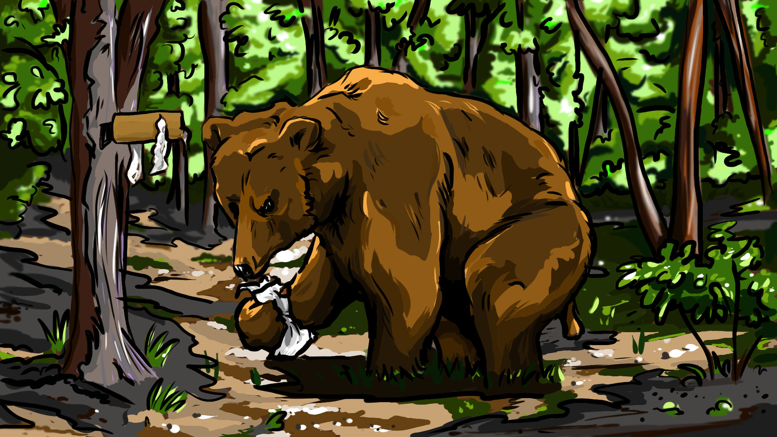 bear pooping in the woods.png