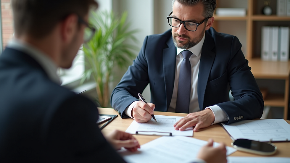 High angle view of a landlord reviewing tenant applications at a desk