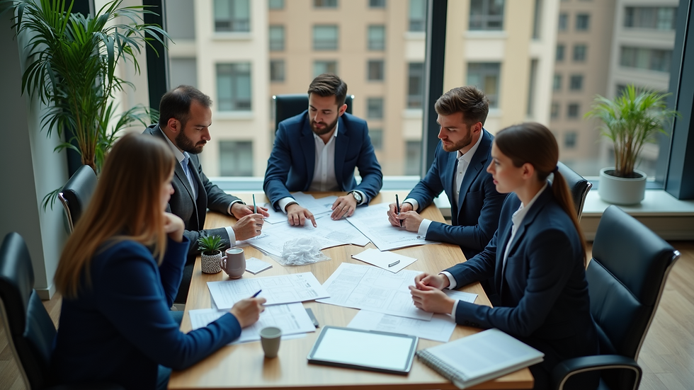 High angle view of a property management team discussing plans