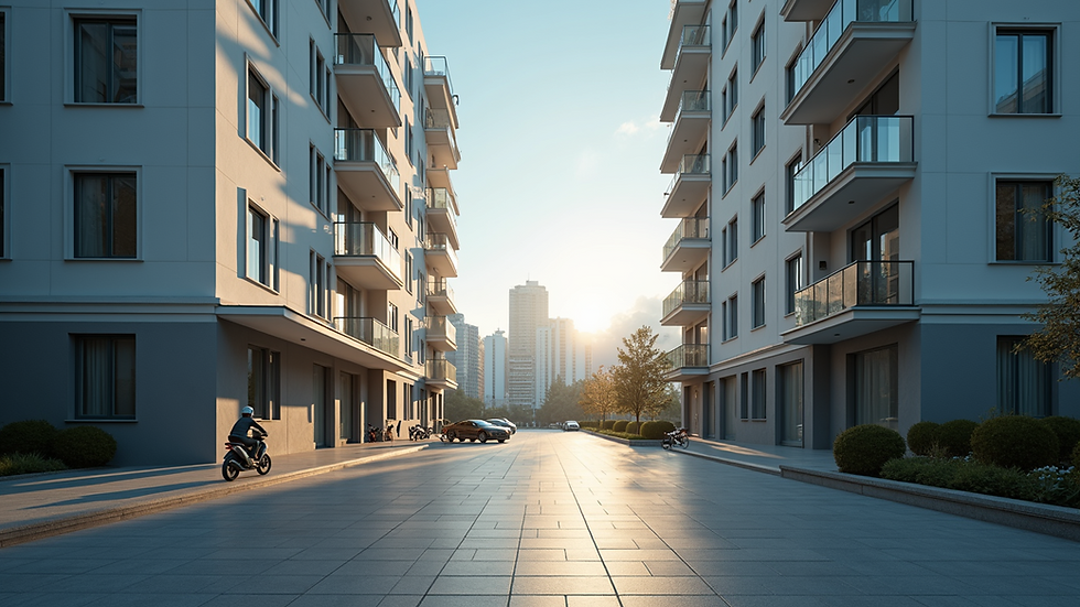 Eye-level view of a modern apartment building exterior