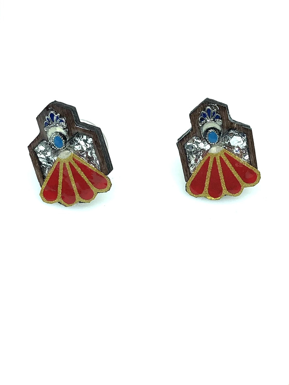 Boucles d'Oreilles Couronne impériale Mounki . Bois/Papiers Washi