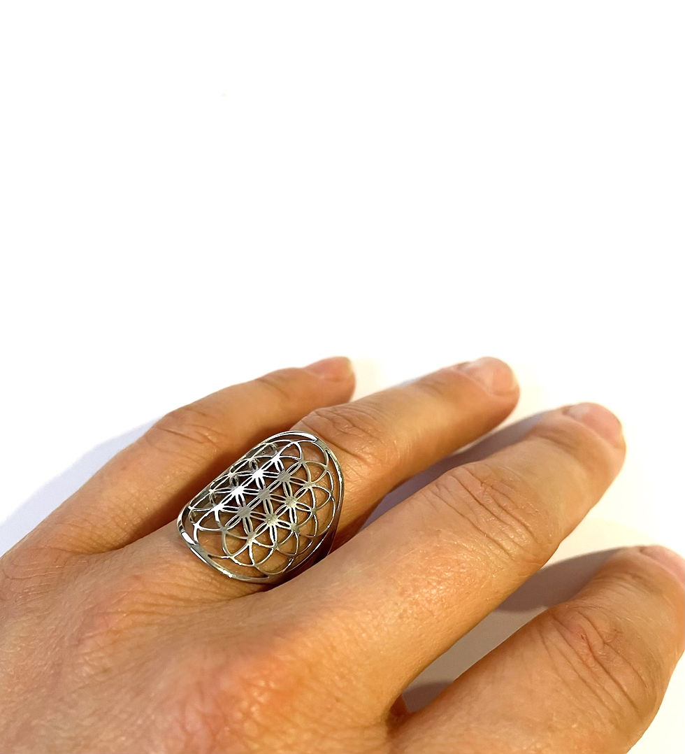 Miniaturbild: Bague réglable estampe Japonaise " Fleur de vie". Argenté Inoxydable
