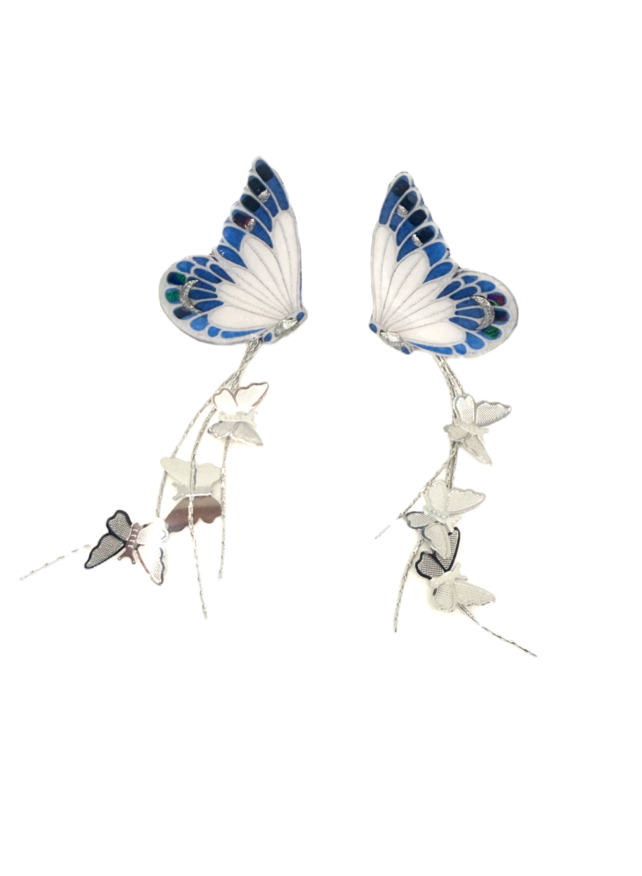 Boucles d’oreilles – Papillon d’Azur Opalin (version argentée)